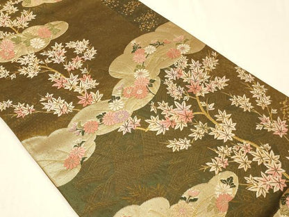 平和屋着物◎六通柄袋帯 唐織 雲取り草花文 金糸 正絹 逸品 CABA3081in