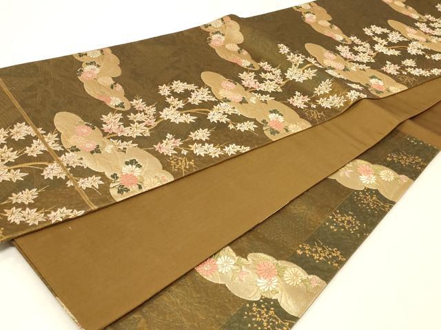 平和屋着物◎六通柄袋帯 唐織 雲取り草花文 金糸 正絹 逸品 CABA3081in