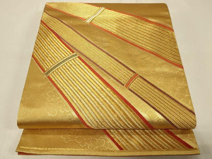 平和屋着物◎六通柄袋帯 竹 舞梅文 金糸 正絹 逸品 CABA3082in