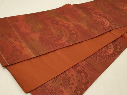 平和屋着物◎六通柄袋帯 ふくれ織 孔雀花文 正絹 逸品 CABA3083in