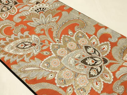 平和屋着物◎六通柄袋帯 唐織 更紗花文 黒地 金銀糸 正絹 逸品 CABA3085in