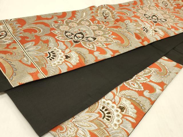 平和屋着物◎六通柄袋帯 唐織 更紗花文 黒地 金銀糸 正絹 逸品 CABA3085in
