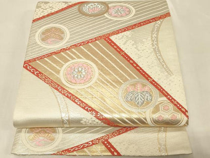 平和屋着物◎六通柄袋帯 唐織 花蝶丸文 金銀糸 正絹 逸品 CABA3094in