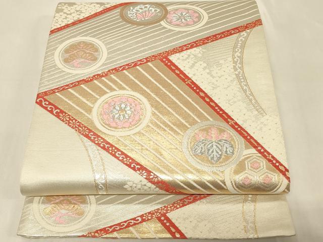 平和屋着物◎六通柄袋帯 唐織 花蝶丸文 金銀糸 正絹 逸品 CABA3094in