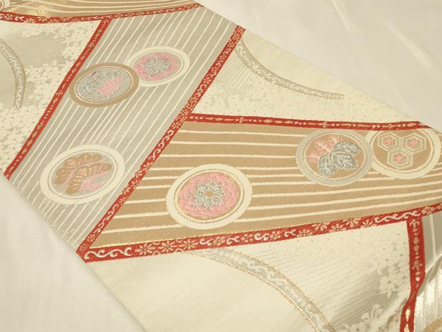 平和屋着物◎六通柄袋帯 唐織 花蝶丸文 金銀糸 正絹 逸品 CABA3094in