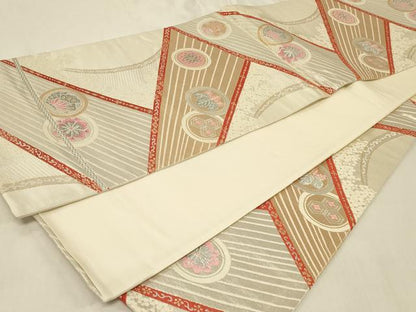 平和屋着物◎六通柄袋帯 唐織 花蝶丸文 金銀糸 正絹 逸品 CABA3094in