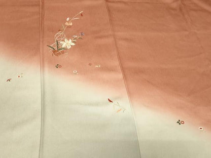 平和屋着物■訪問着　総刺繍　草花文　暈し染め　金糸　正絹　逸品　CABA3172in
