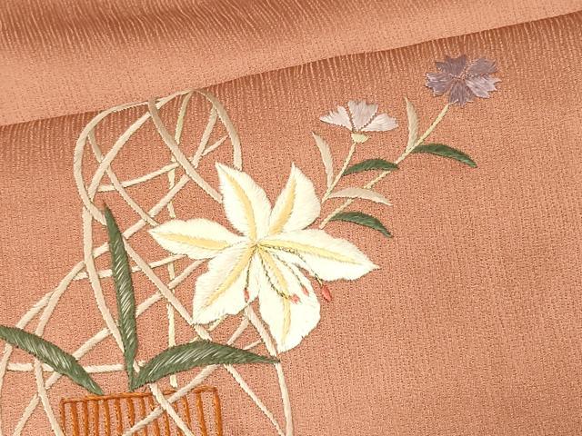 平和屋着物■訪問着　総刺繍　草花文　暈し染め　金糸　正絹　逸品　CABA3172in