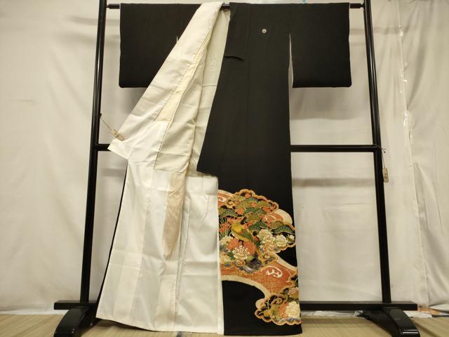 平和屋着物■豪華黒留袖　駒刺繍　雲取り鳳凰花文　金彩　正絹　逸品　CABA3183in