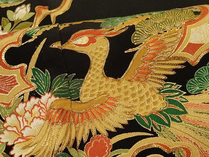 平和屋着物■豪華黒留袖　駒刺繍　雲取り鳳凰花文　金彩　正絹　逸品　CABA3183in