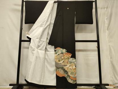平和屋着物■豪華黒留袖　扇面飛鶴風景文　正絹　逸品　CABA3188in