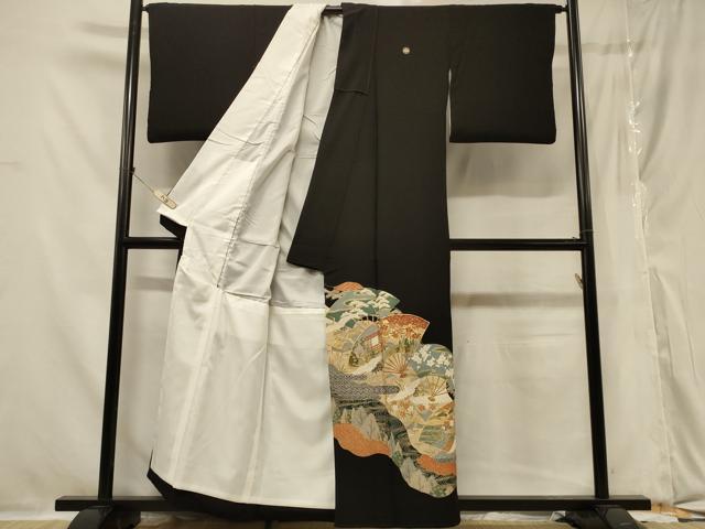 平和屋着物■豪華黒留袖　扇面飛鶴風景文　正絹　逸品　CABA3188in