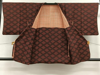 平和屋着物■道行コート 菱文 正絹 逸品 CABA3281ua