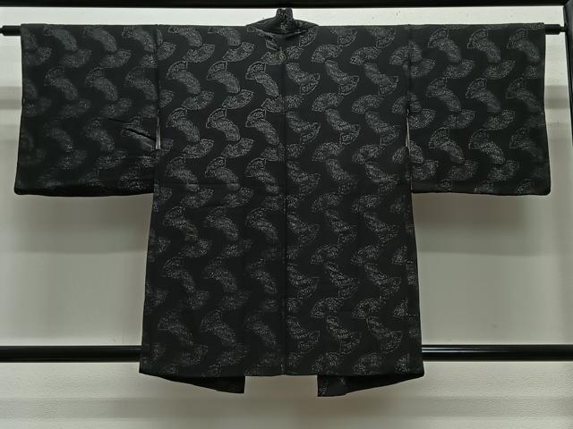 平和屋着物＃羽織　地紙草花文　黒地　銀糸　正絹　逸品　CABA3304ua