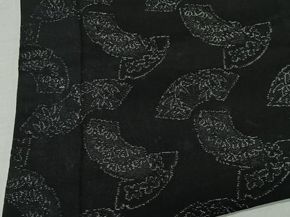 平和屋着物＃羽織　地紙草花文　黒地　銀糸　正絹　逸品　CABA3304ua