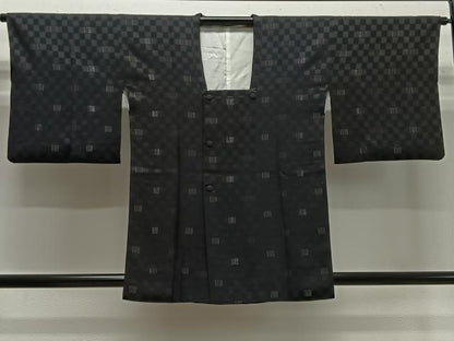 平和屋着物■道行コート　市松文様　黒地　金銀糸　正絹　逸品　CABA3347ua