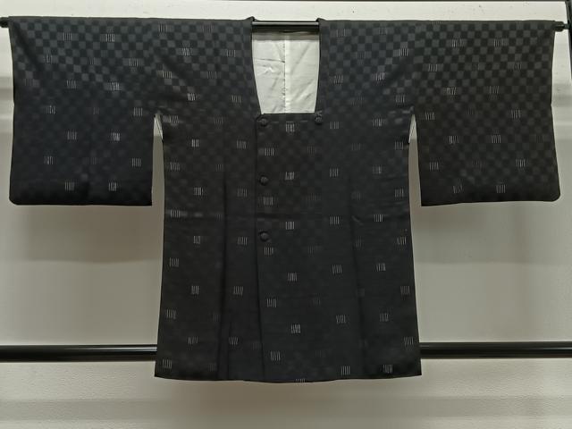 平和屋着物■道行コート　市松文様　黒地　金銀糸　正絹　逸品　CABA3347ua