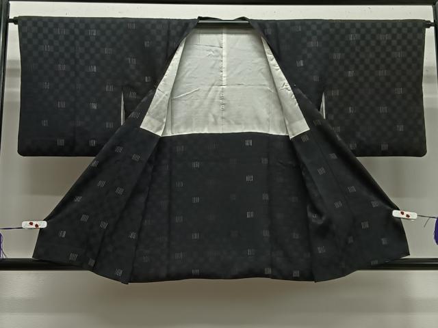 平和屋着物■道行コート　市松文様　黒地　金銀糸　正絹　逸品　CABA3347ua