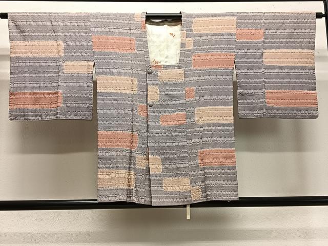 平和屋着物■道行コート　ふくれ織　横段抽象文　正絹　逸品　CABA3351ua