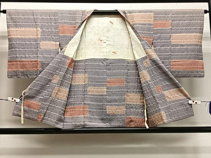 平和屋着物■道行コート　ふくれ織　横段抽象文　正絹　逸品　CABA3351ua