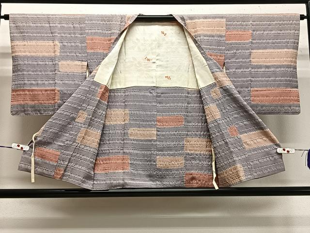 平和屋着物■道行コート　ふくれ織　横段抽象文　正絹　逸品　CABA3351ua