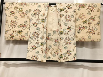 平和屋着物＃羽織　型染め　雪輪花文　鬼しぼ縮緬　正絹　逸品　CABA3484ua