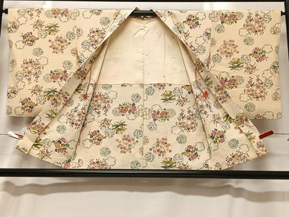 平和屋着物＃羽織　型染め　雪輪花文　鬼しぼ縮緬　正絹　逸品　CABA3484ua
