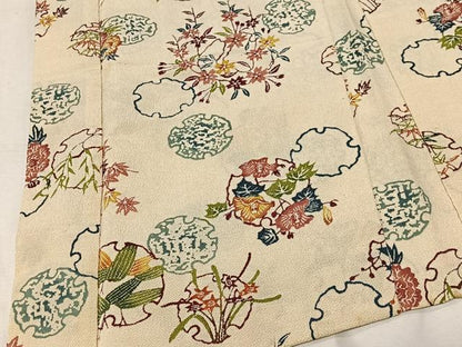 平和屋着物＃羽織　型染め　雪輪花文　鬼しぼ縮緬　正絹　逸品　CABA3484ua