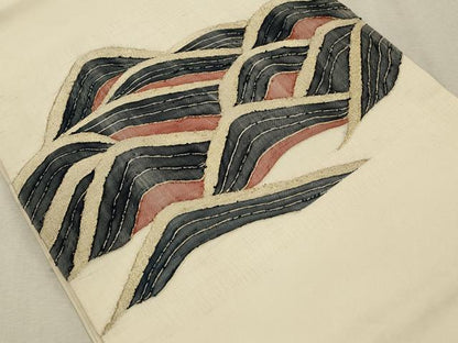 平和屋着物◎九寸開き名古屋帯　立波文　金糸　正絹　逸品　CABA3638qe