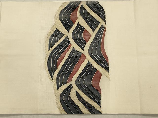 平和屋着物◎九寸開き名古屋帯　立波文　金糸　正絹　逸品　CABA3638qe