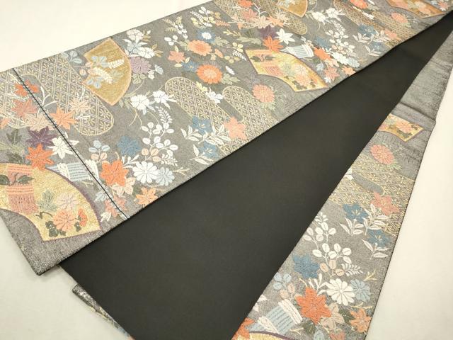 平和屋着物◎佐賀綴 六通柄袋帯 唐織 地紙草花文 秋草