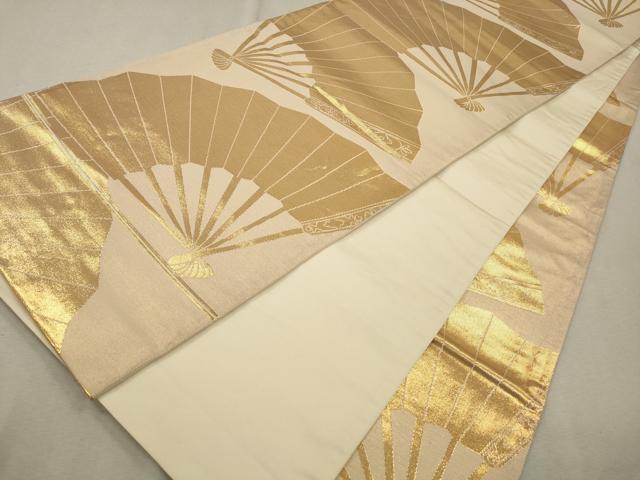平和屋着物◎全通柄袋帯 舞扇 金糸 正絹 逸品 CABA3681qe
