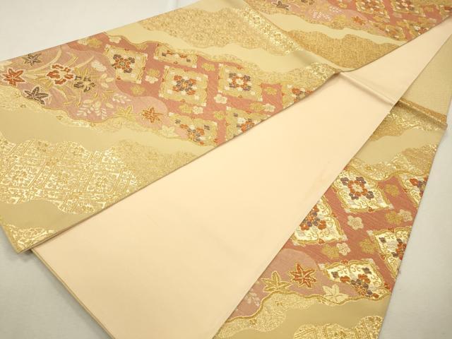 平和屋着物◎六通柄袋帯 紬地 花間道 正絹 逸品 AABA4759dt