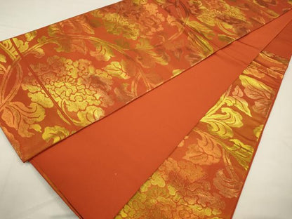 平和屋着物◎六通柄袋帯　花唐草文　金糸　正絹　逸品　CABA3702qe