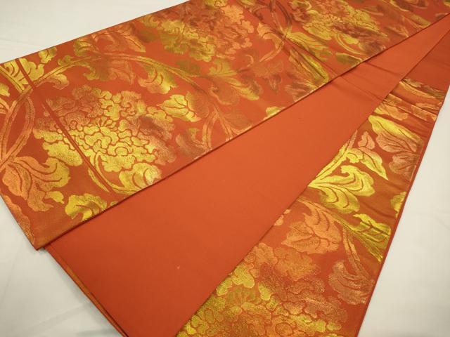 平和屋着物◎六通柄袋帯　花唐草文　金糸　正絹　逸品　CABA3702qe