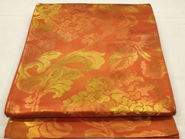 平和屋着物◎六通柄袋帯　花唐草文　金糸　正絹　逸品　CABA3702qe