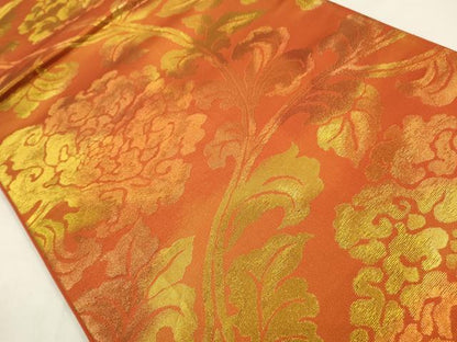 平和屋着物◎六通柄袋帯　花唐草文　金糸　正絹　逸品　CABA3702qe