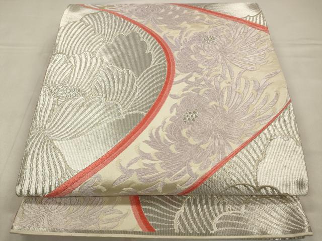 平和屋着物◎六通柄袋帯　唐織　乱菊　銀糸　正絹　逸品　CABA3704qe