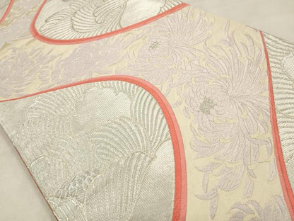 平和屋着物◎六通柄袋帯　唐織　乱菊　銀糸　正絹　逸品　CABA3704qe
