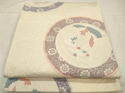 平和屋着物◎六通柄袋帯　鏡裏鳳凰花文　正絹　逸品　CABA3707qe
