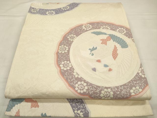 平和屋着物◎六通柄袋帯　鏡裏鳳凰花文　正絹　逸品　CABA3707qe