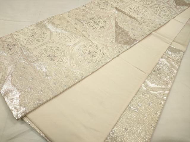 平和屋着物◎六通柄袋帯　正倉院亀甲花文　銀糸　正絹　逸品　CABA3709qe