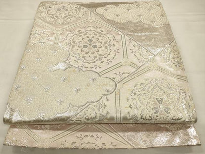 平和屋着物◎六通柄袋帯　正倉院亀甲花文　銀糸　正絹　逸品　CABA3709qe