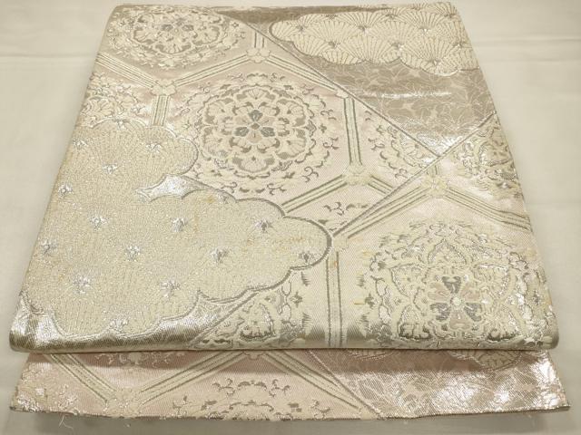 平和屋着物◎六通柄袋帯　正倉院亀甲花文　銀糸　正絹　逸品　CABA3709qe