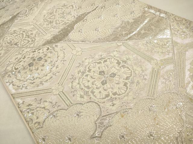 平和屋着物◎六通柄袋帯　正倉院亀甲花文　銀糸　正絹　逸品　CABA3709qe