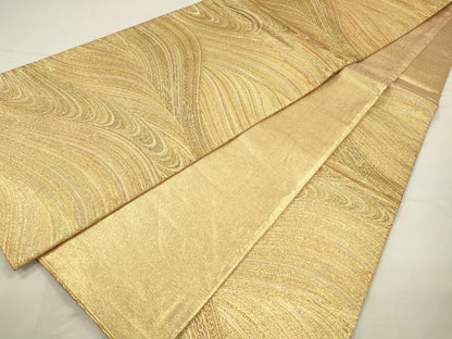 平和屋着物◎六通柄袋帯　立波文　金糸　正絹　逸品　CABA3712qe