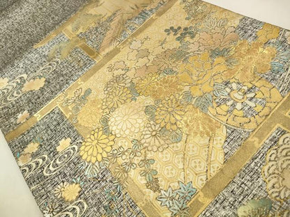 平和屋着物◎六通柄袋帯　花車文　金銀彩　正絹　逸品　CABA3717qe