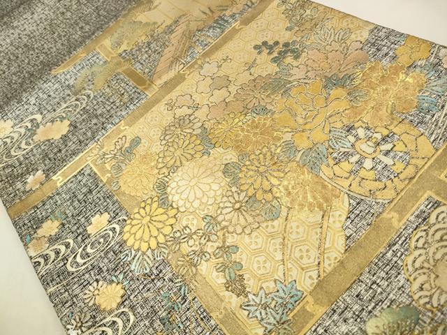 平和屋着物◎六通柄袋帯　花車文　金銀彩　正絹　逸品　CABA3717qe