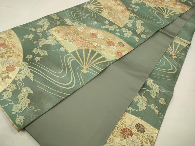 平和屋着物◎六通柄袋帯　花扇流水文様　金銀糸　正絹　逸品　CABA3719qe