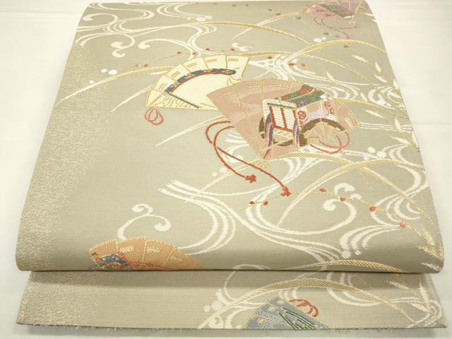 平和屋着物◎六通柄袋帯　檜扇花扇　京乃舞　金糸　正絹　逸品　CABA3721qe